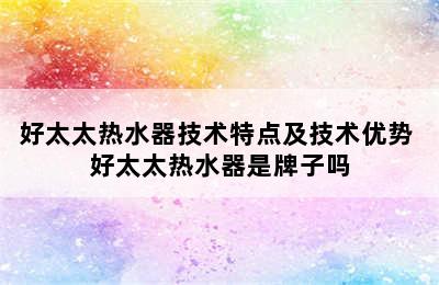 好太太热水器技术特点及技术优势 好太太热水器是牌子吗